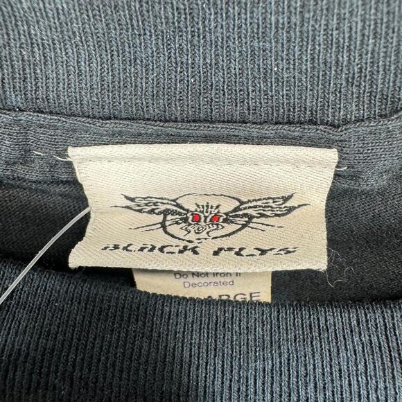 Vintage Black Flys Single Stitch Shirt XL Snowboard Skate Jnco Kiwkear Rave 90s - Picture 5 of 13